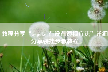 教程分享“wepoker有没有透视方法”详细分享装挂步骤教程