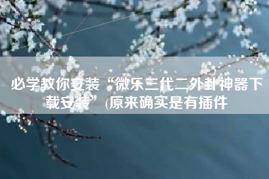必学教你安装“微乐三代二外卦神器下载安装”(原来确实是有插件