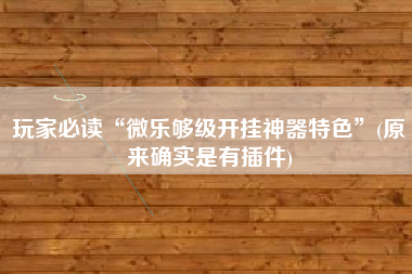 玩家必读“微乐够级开挂神器特色”(原来确实是有插件)