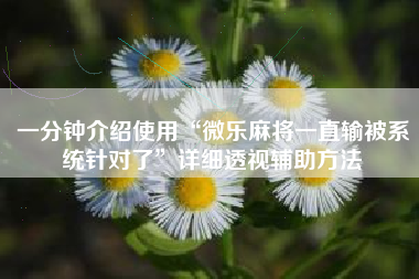 一分钟介绍使用“微乐麻将一直输被系统针对了	”详细透视辅助方法