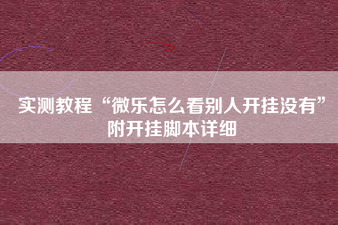 实测教程“微乐怎么看别人开挂没有”附开挂脚本详细
