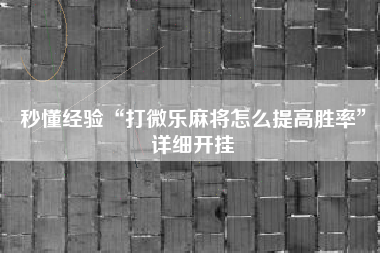 秒懂经验“打微乐麻将怎么提高胜率”详细开挂