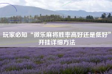 玩家必知“微乐麻将胜率高好还是低好	”开挂详细方法