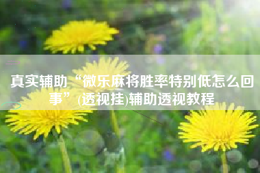 真实辅助“微乐麻将胜率特别低怎么回事	”(透视挂)辅助透视教程