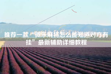 推荐一款“微乐麻将怎么能知道对方有挂	”最新辅助详细教程