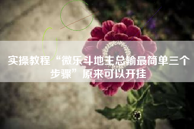 实操教程“微乐斗地主总输最简单三个步骤”原来可以开挂