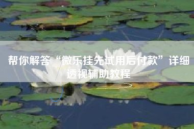 帮你解答“微乐挂先试用后付款”详细透视辅助教程