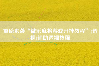 重磅来袭“微乐麻将游戏开挂教程	”(透视)辅助透视教程