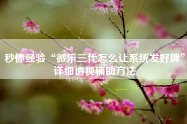秒懂经验“微乐三代怎么让系统发好牌	”详细透视辅助方法