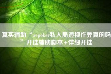 真实辅助“wepoker私人局透视作弊真的吗	”开挂辅助脚本+详细开挂